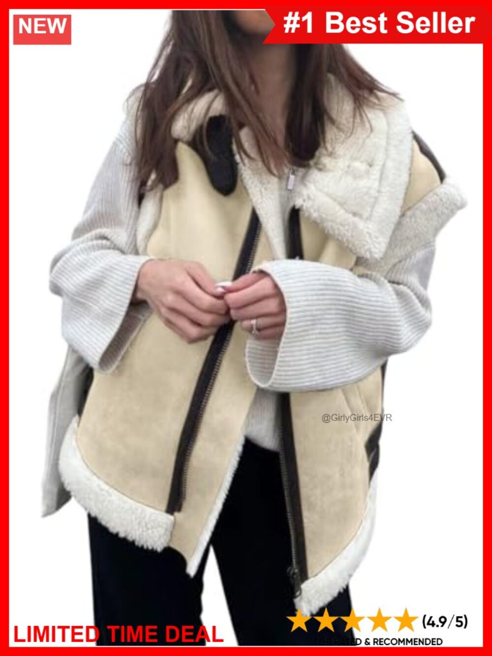 Suede Sherpa Leather Vest Jacket Zip Up Sleeveless Lambwool Fur Coat